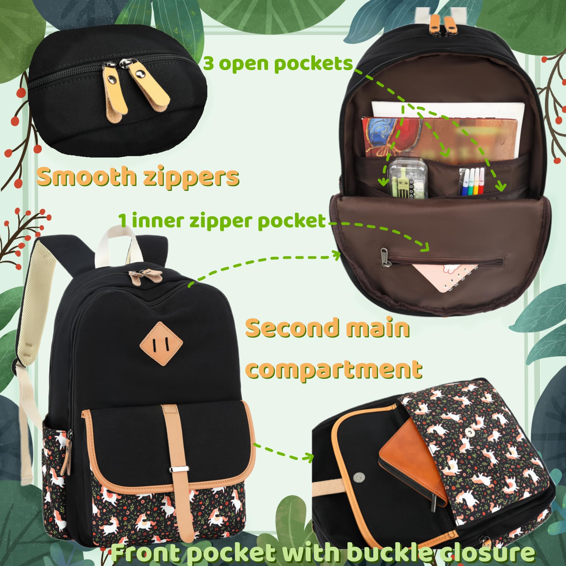 Leaper Canvas School Backpack for Girls Laptop Bag Travel Bag Bookbag Daypack - Image 4