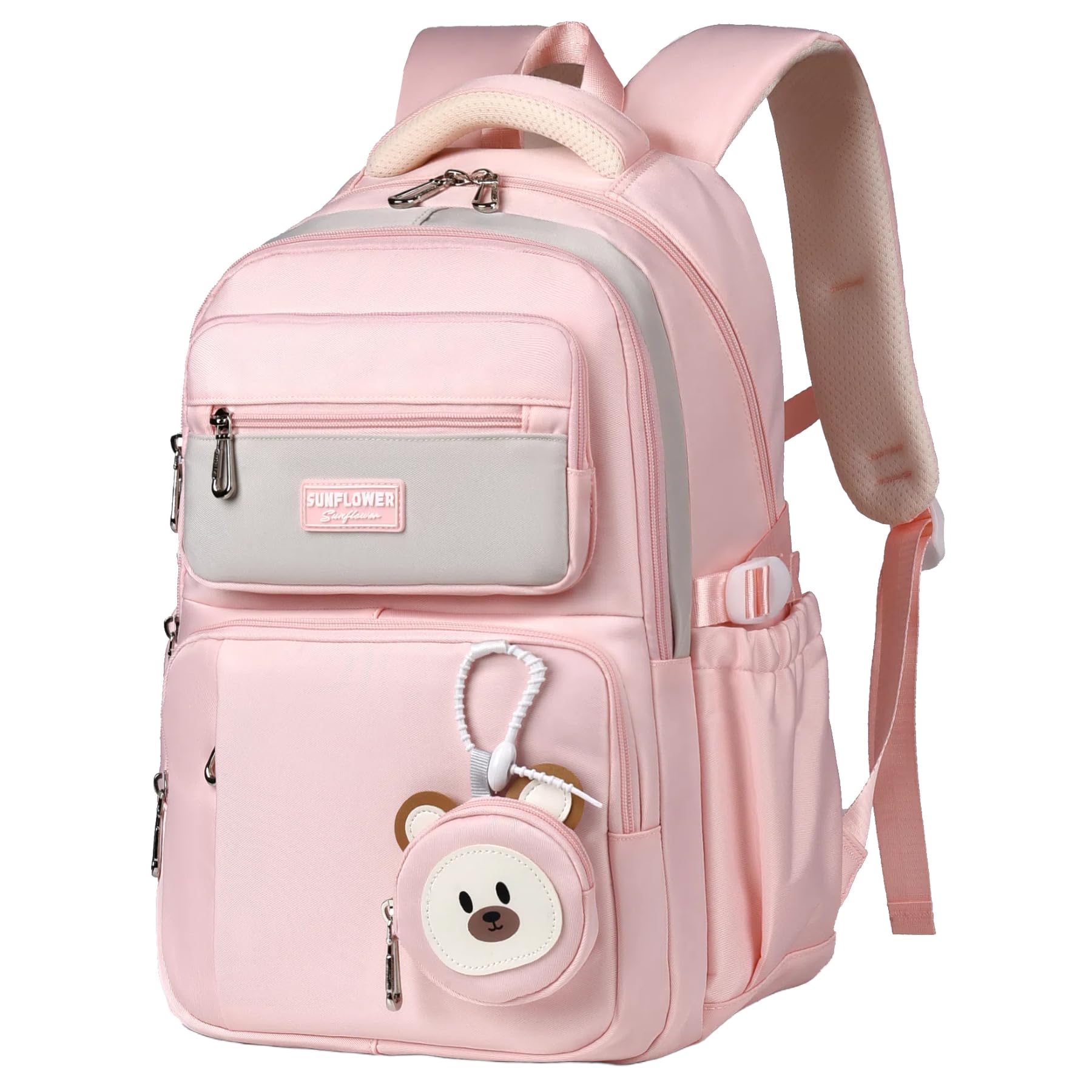 Leaper Preppy Backpack for Teens : 18.5 inch Bookbag Multi-pocket for School Daily -Water Resistant Anti Theft Middle Highschool Student - Aged 10-16 - Gifts for Girls and Kids(Pink)