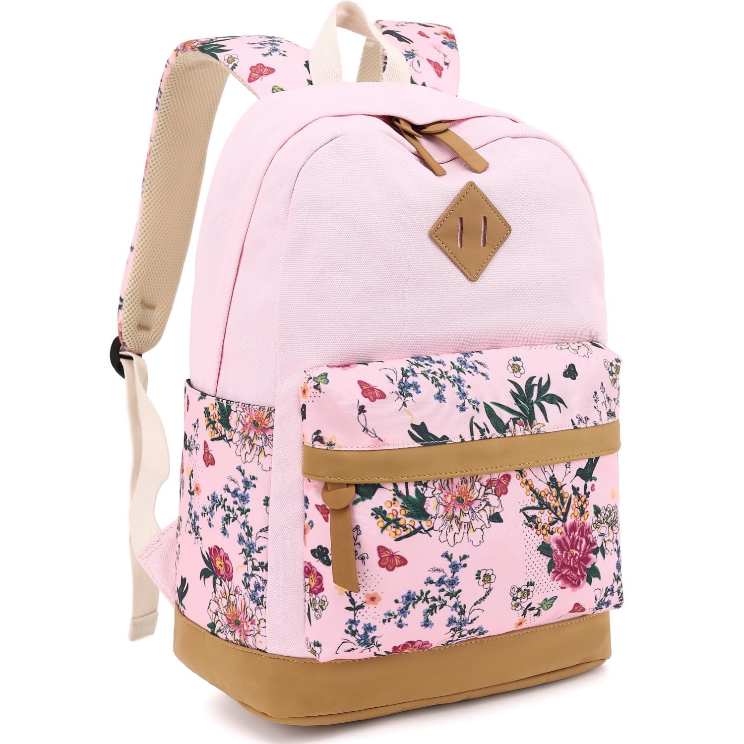 Leaper School Cute Backpack for Girls: Canvas Kawaii Bookbags for Girl 10-12 Years Old - Laptop Travel Backpacks for Teens Floral Pink