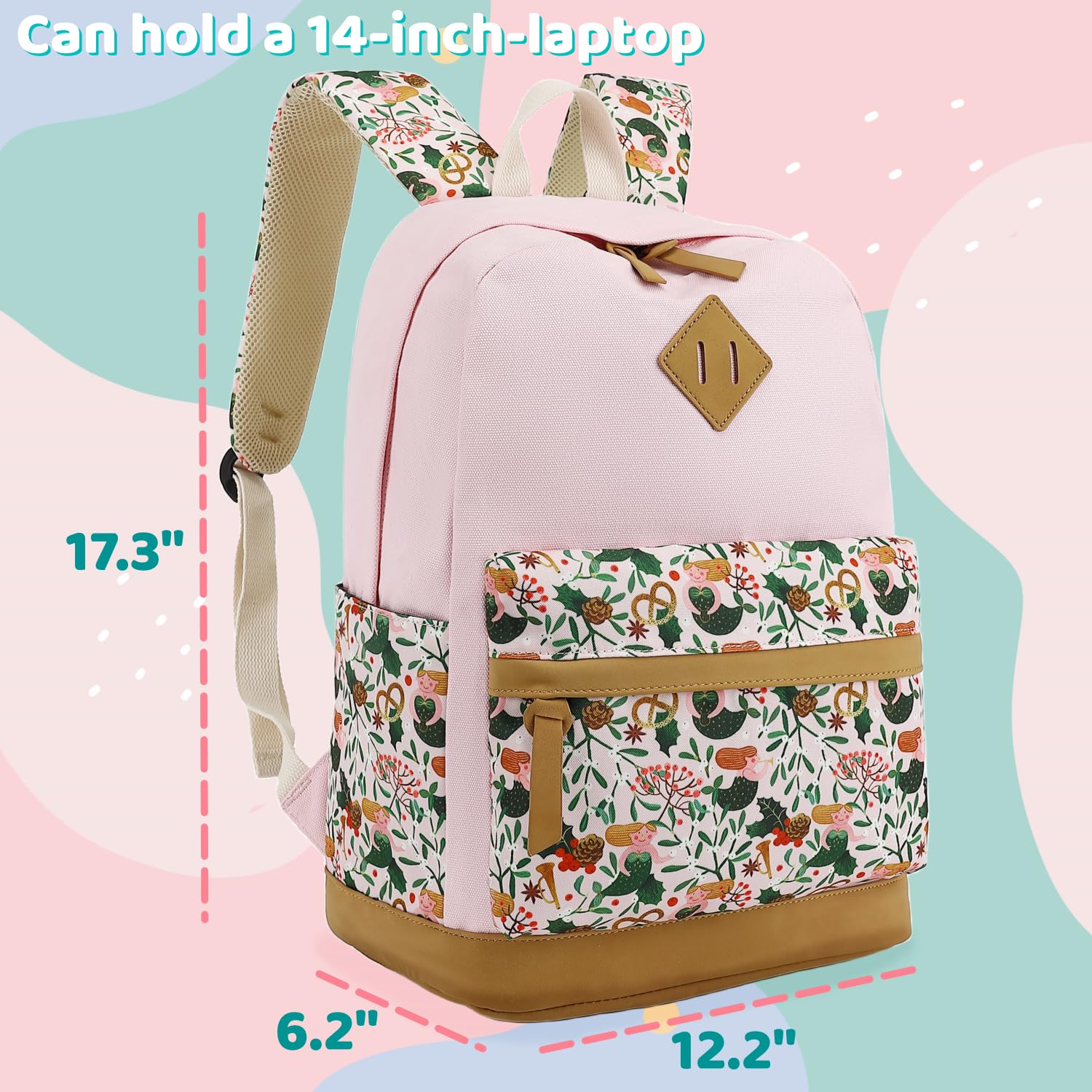 Leaper School Cute Backpack for Girls: Canvas Kawaii Bookbags for Girl 10-12 Years Old - Laptop Travel Backpacks for Teens Floral Pink - Image 3