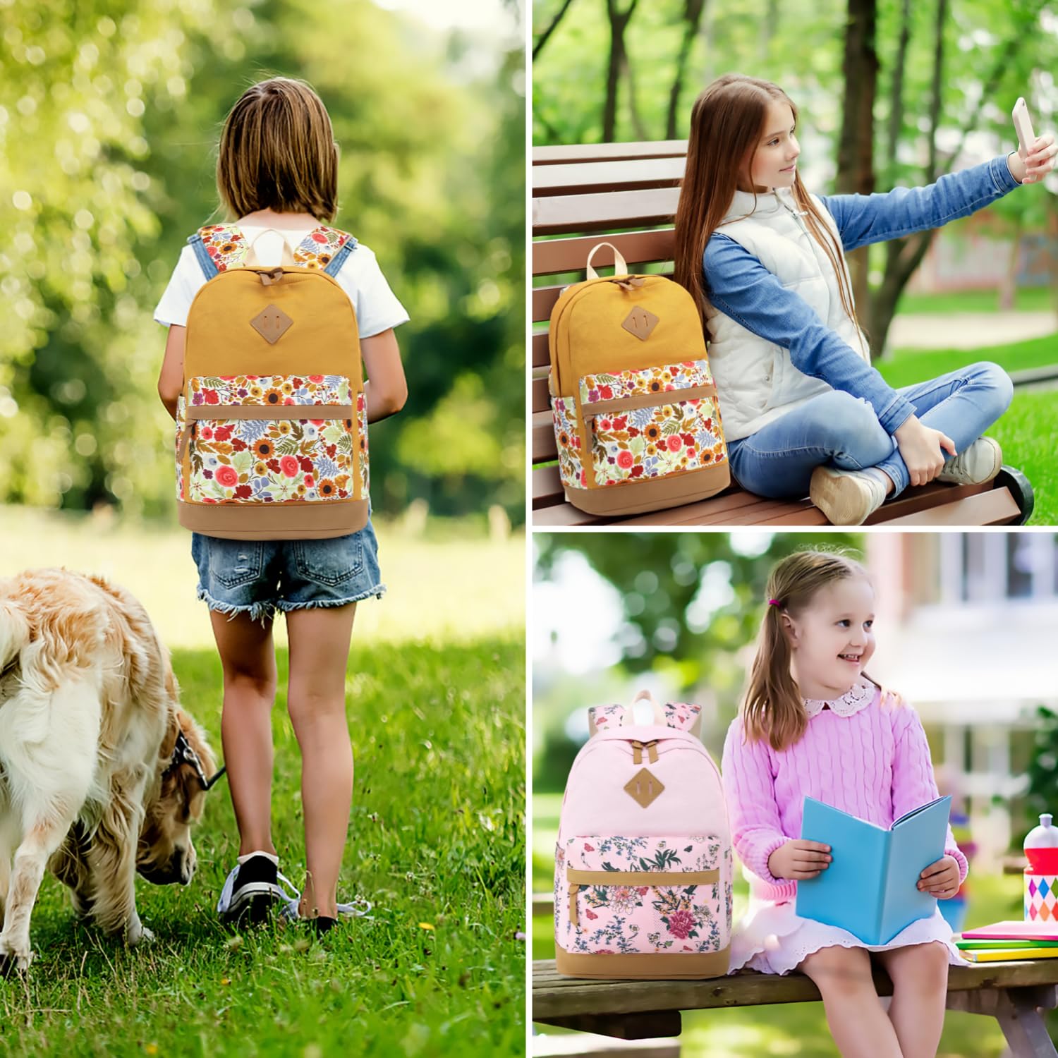 Leaper School Cute Backpack for Girls: Canvas Kawaii Bookbags for Girl 10-12 Years Old - Laptop Travel Backpacks for Teens Floral Pink - Image 8