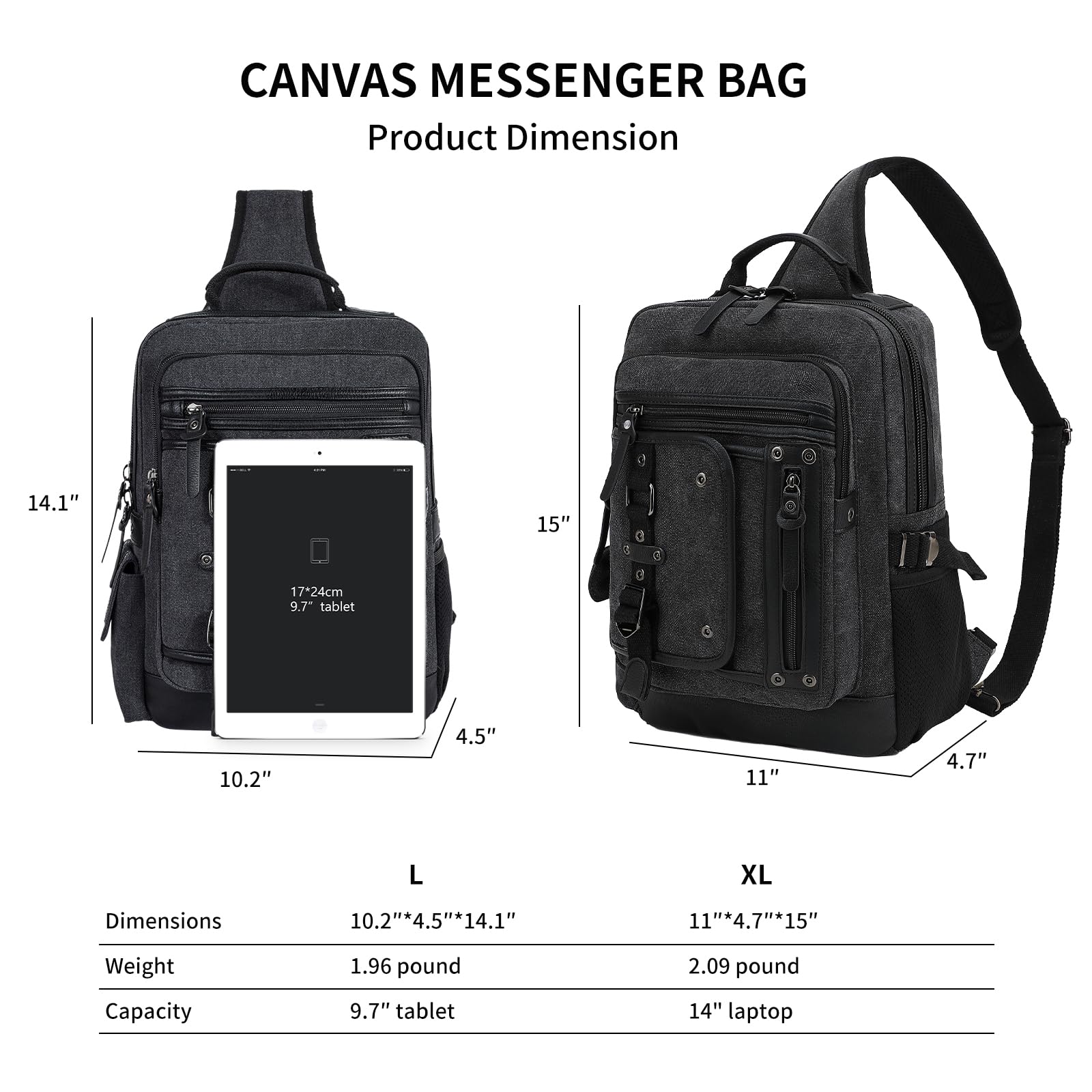 Leaper Sling Backpack Men Large: Canvas Messenger Bag for Men Crossbody - Single Strap Laptop Hiking School Casual Daypacks - Image 6