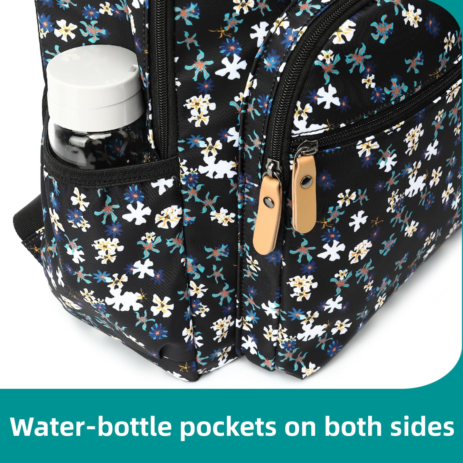 Leaper Water-resistant Floral Laptop Backpack Women Travel Bag Bookbags Satchel (Dark Blue-White Flower2) - Image 6