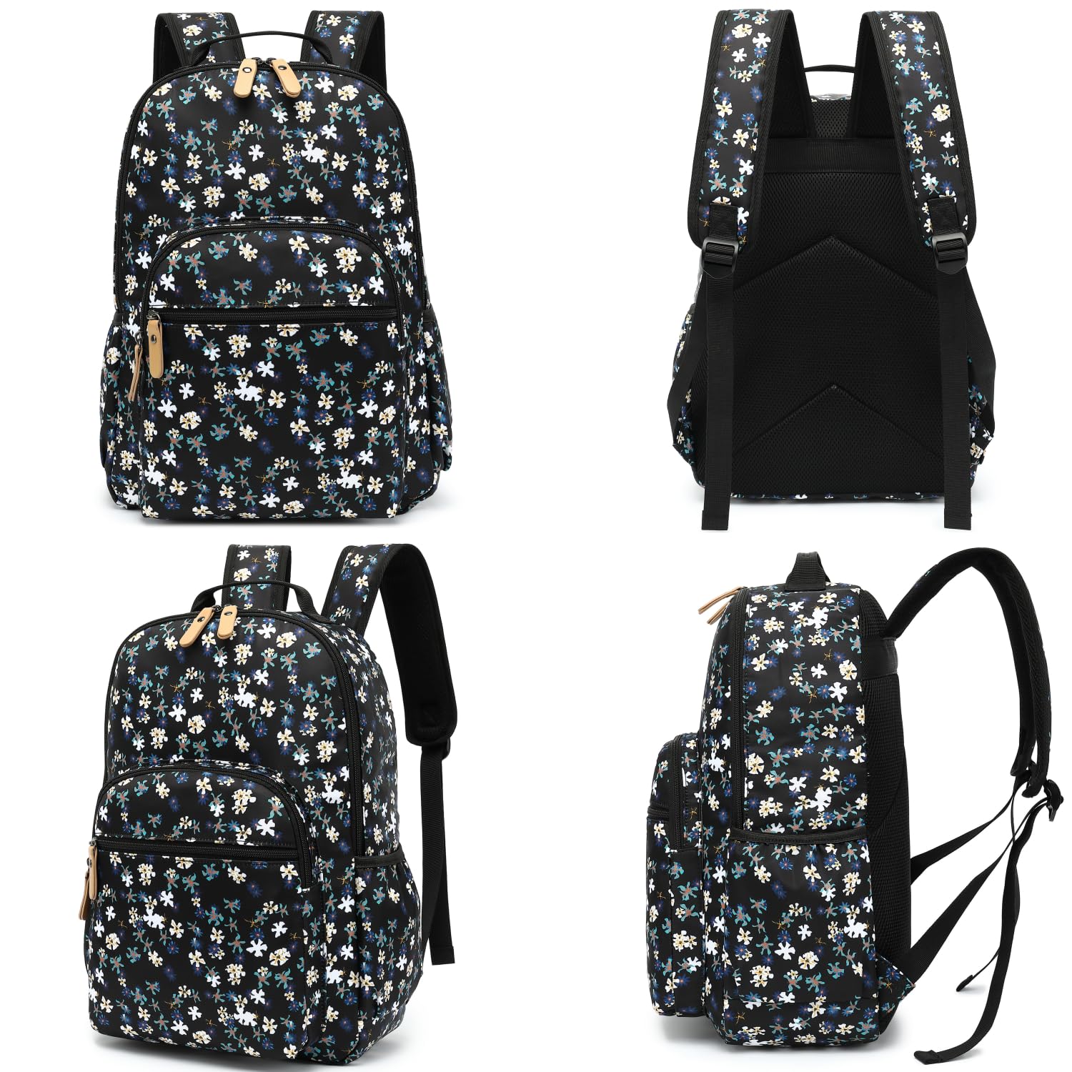 Leaper Water-resistant Floral Laptop Backpack Women Travel Bag Bookbags Satchel (Dark Blue-White Flower2) - Image 7